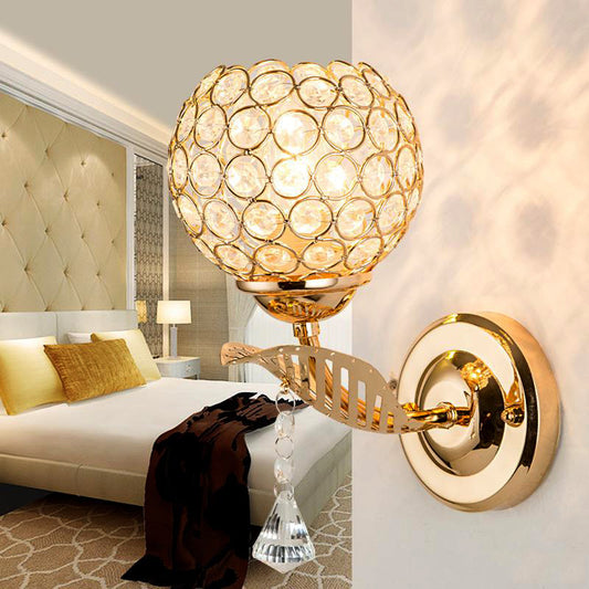 1 Bulb Corridor Wall Mount Lighting Vintage Style Gold Wall Lamp with Global Clear Crystal Shade Gold Clearhalo 'Modern wall lights' 'Modern' 'Wall Lamps & Sconces' 'Wall Lights' Lighting' 223018