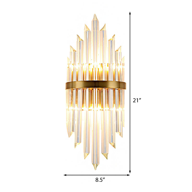 Clear Crystal Prism Wall Mount Lighting Modern LED Sconce Light Fixture with Metal Backplate in Brass Clearhalo 'Art deco wall lights' 'Industrial wall lights' 'Industrial' 'Middle century wall lights' 'Tiffany' 'Wall Lamps & Sconces' 'Wall Lights' Lighting' 223036