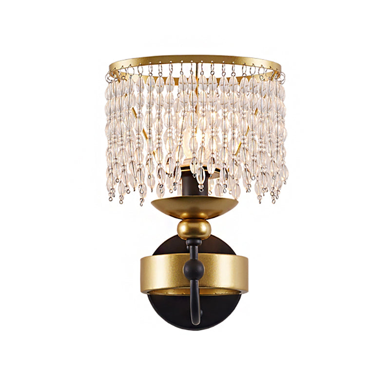 Metallic Ring Wall Lighting Vintage 1 Bulb Brass Wall Lamp with Clear Crystal Beaded Strand for Bedside Clearhalo 'Modern wall lights' 'Modern' 'Wall Lamps & Sconces' 'Wall Lights' Lighting' 223041