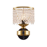 Metallic Ring Wall Lighting Vintage 1 Bulb Brass Wall Lamp with Clear Crystal Beaded Strand for Bedside Clearhalo 'Modern wall lights' 'Modern' 'Wall Lamps & Sconces' 'Wall Lights' Lighting' 223041