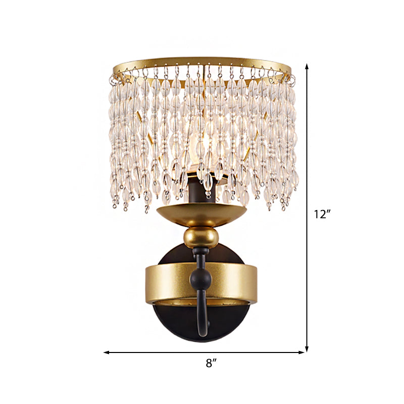 Metallic Ring Wall Lighting Vintage 1 Bulb Brass Wall Lamp with Clear Crystal Beaded Strand for Bedside - Clearhalo - 'Modern wall lights' - 'Modern' - 'Wall Lamps & Sconces' - 'Wall Lights' - Lighting' - 223042