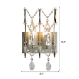 Exposed Sconce Lighting Vintage Metallic 2 Bulbs Chrome Wall Mount Light with Clear Crystal Bead Deco for Living Room