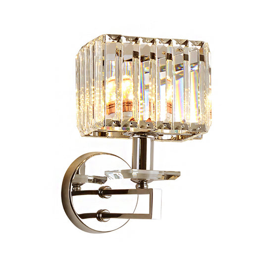 Cubic Wall Light Contemporary Metal 1 Light Chrome Finish Wall Sconce Fixture with Clear Crystal Block Clearhalo 'Modern wall lights' 'Modern' 'Wall Lamps & Sconces' 'Wall Lights' Lighting' 223054