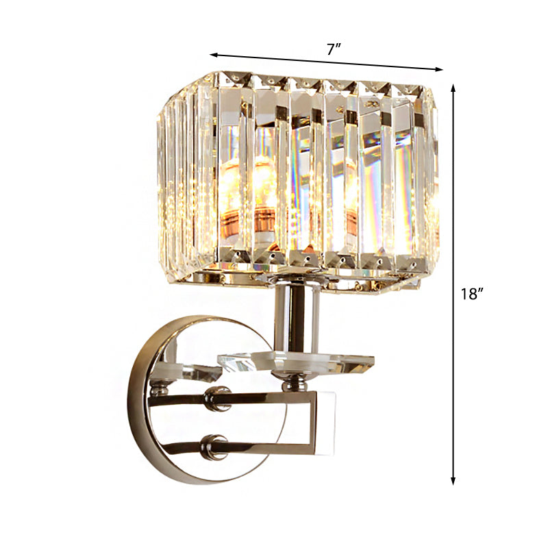 Cubic Wall Light Contemporary Metal 1 Light Chrome Finish Wall Sconce Fixture with Clear Crystal Block