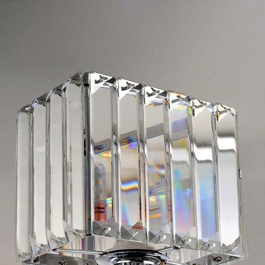 Cubic Wall Light Contemporary Metal 1 Light Chrome Finish Wall Sconce Fixture with Clear Crystal Block Clearhalo 'Modern wall lights' 'Modern' 'Wall Lamps & Sconces' 'Wall Lights' Lighting' 223056