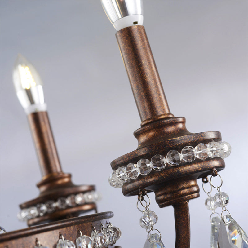 Metal Candle Chandelier Light Nordic 4 Lights Rust Hanging Light Fixture with Crystal Drop Clearhalo 'Cast Iron' 'Ceiling Lights' 'Chandeliers' 'Industrial Chandeliers' 'Industrial' 'Metal' 'Middle Century Chandeliers' 'Rustic Chandeliers' 'Tiffany' Lighting' 223112