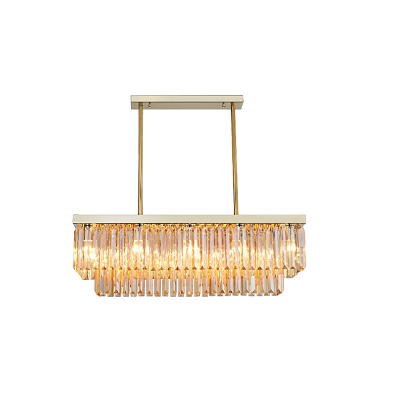 Rectangle Hanging Lamp Kit Contemporary Clear/Amber Crystal Block 8 Lights Dining Room Island Lamp, 31.5"/39" W Clearhalo 'Ceiling Lights' 'Island Lights' Lighting' 223126
