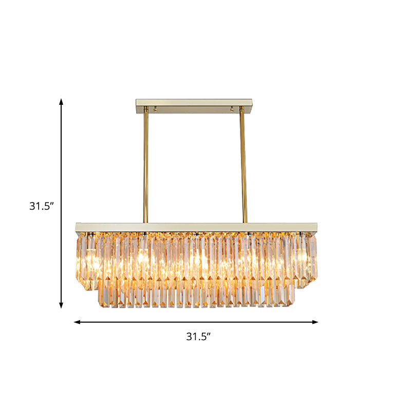 Rectangle Hanging Lamp Kit Contemporary Clear/Amber Crystal Block 8 Lights Dining Room Island Lamp, 31.5"/39" W Clearhalo 'Ceiling Lights' 'Island Lights' Lighting' 223127