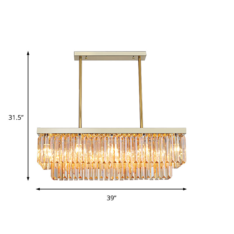 Rectangle Hanging Lamp Kit Contemporary Clear/Amber Crystal Block 8 Lights Dining Room Island Lamp, 31.5"/39" W Clearhalo 'Ceiling Lights' 'Island Lights' Lighting' 223128