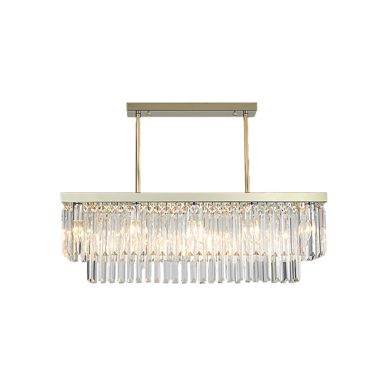 Rectangle Hanging Lamp Kit Contemporary Clear/Amber Crystal Block 8 Lights Dining Room Island Lamp, 31.5"/39" W Clearhalo 'Ceiling Lights' 'Island Lights' Lighting' 223132
