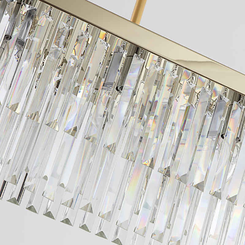 Rectangle Hanging Lamp Kit Contemporary Clear/Amber Crystal Block 8 Lights Dining Room Island Lamp, 31.5"/39" W Clearhalo 'Ceiling Lights' 'Island Lights' Lighting' 223133