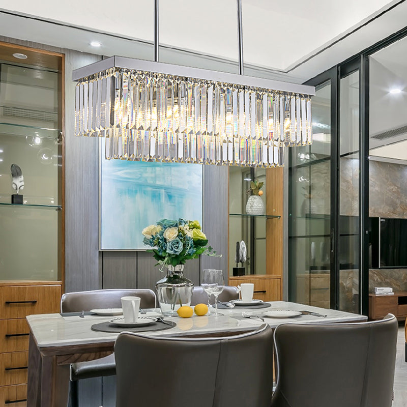 Rectangular Island Light Simple Clear Crystal Block 10 Lights Dining Room Ceiling Pendant, 31.5"/39" Wide Clear 31.5" Clearhalo 'Ceiling Lights' 'Island Lights' Lighting' 223143