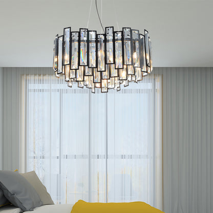 Modern Geometric Chandelier Light Kit Crystal Block with Black Metal Frame 12 Lights Bedroom Ceiling Light Black Clearhalo 'Ceiling Lights' 'Chandeliers' 'Modern Chandeliers' 'Modern' Lighting' 223148