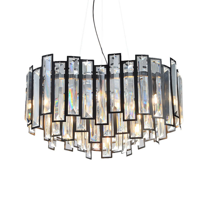 Modern Geometric Chandelier Light Kit Crystal Block with Black Metal Frame 12 Lights Bedroom Ceiling Light Clearhalo 'Ceiling Lights' 'Chandeliers' 'Modern Chandeliers' 'Modern' Lighting' 223150