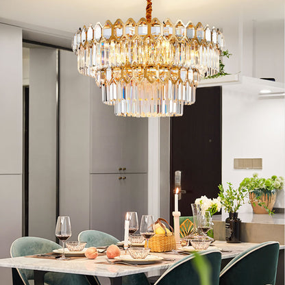 Modern Layered Chandelier Light Faceted Clear Crystal Prism