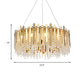 6 Lights Living Room Hanging Light Kit Brass Chandelier Light with Drum Crystal Strand Shade Clearhalo 'Ceiling Lights' 'Chandeliers' 'Modern Chandeliers' 'Modern' Lighting' 223390