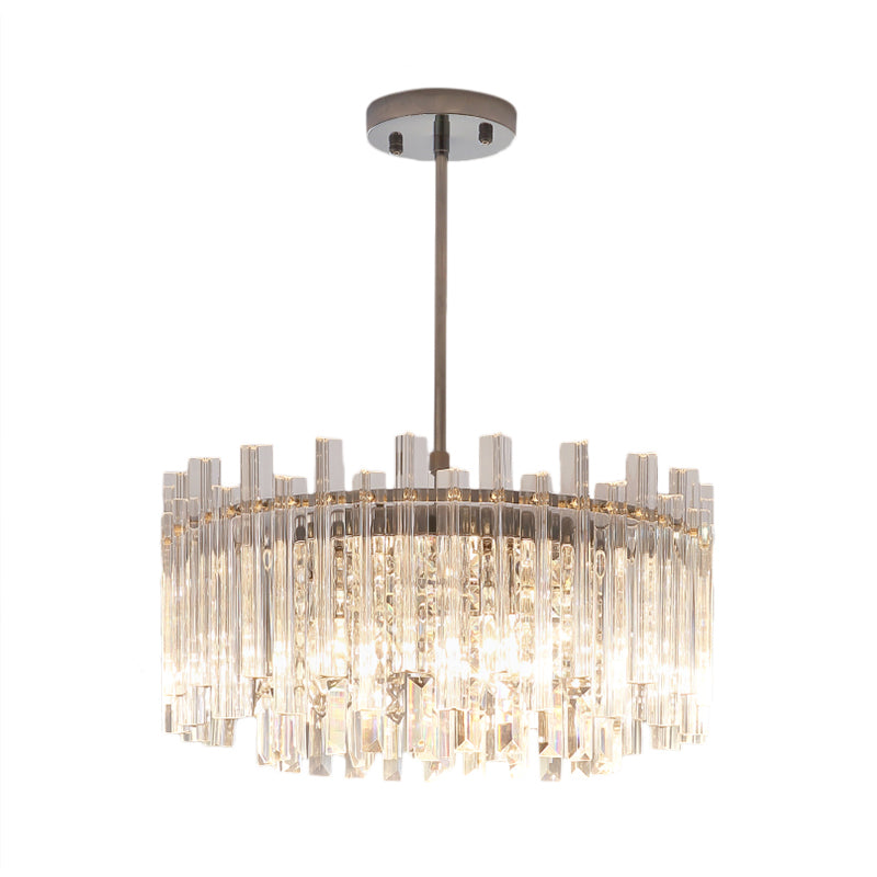5 Lights Dining Room Chandelier Light Modern Chrome Hanging Light with Round/Rectangle Prism Crystal Clearhalo 'Ceiling Lights' 'Chandeliers' 'Modern Chandeliers' 'Modern' Lighting' 223399