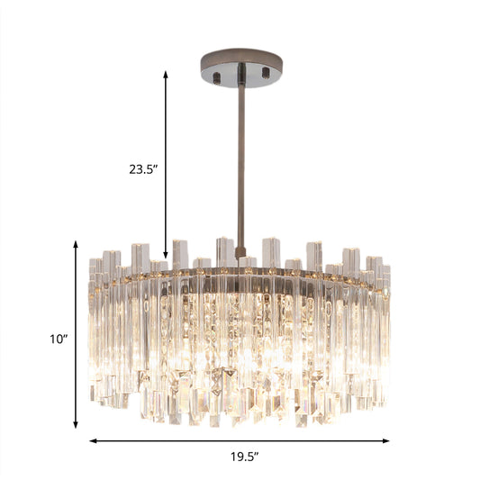 5 Lights Dining Room Chandelier Light Modern Chrome Hanging Light with Round/Rectangle Prism Crystal Clearhalo 'Ceiling Lights' 'Chandeliers' 'Modern Chandeliers' 'Modern' Lighting' 223400
