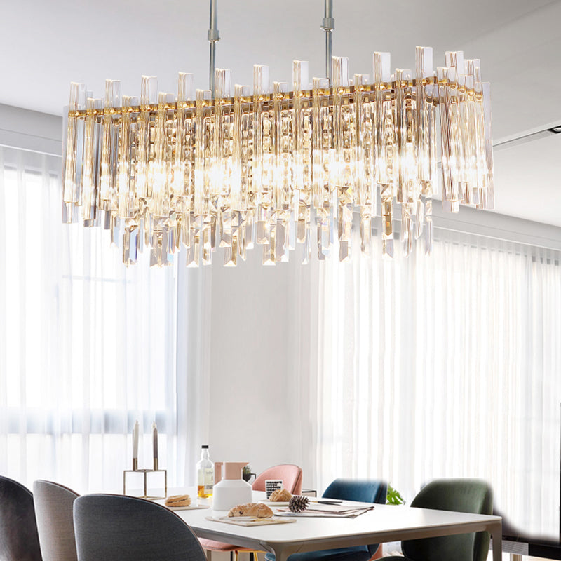 5 Lights Dining Room Chandelier Light Modern Chrome Hanging Light with Round/Rectangle Prism Crystal Clearhalo 'Ceiling Lights' 'Chandeliers' 'Modern Chandeliers' 'Modern' Lighting' 223402
