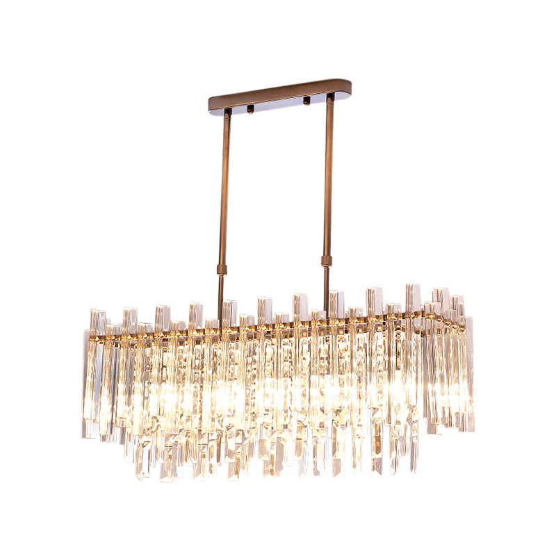 5 Lights Dining Room Chandelier Light Modern Chrome Hanging Light with Round/Rectangle Prism Crystal Clearhalo 'Ceiling Lights' 'Chandeliers' 'Modern Chandeliers' 'Modern' Lighting' 223403