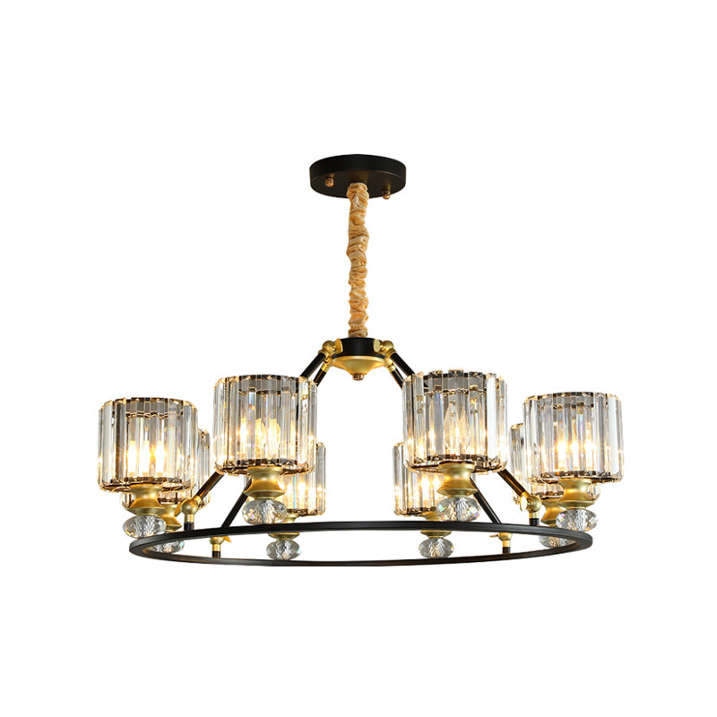 Cylinder Hanging Light Kit Modern Clear Crystal 4/6/8 Lights Black Chandelier Light for Living Room Clearhalo 'Ceiling Lights' 'Chandeliers' 'Modern Chandeliers' 'Modern' Lighting' 223421