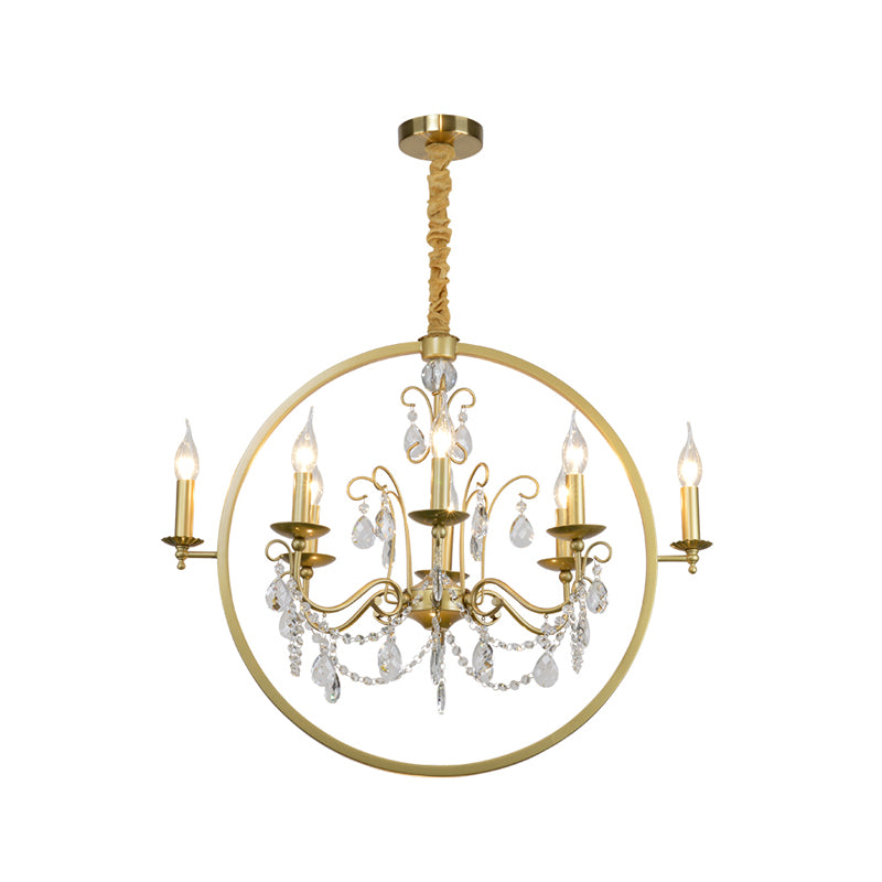 Metal Candelabra Ceiling Suspension Light Modern 6/8 Light Brass Chandelier Light with Crystal Drop Clearhalo 'Ceiling Lights' 'Chandeliers' 'Modern Chandeliers' 'Modern' Lighting' 223431
