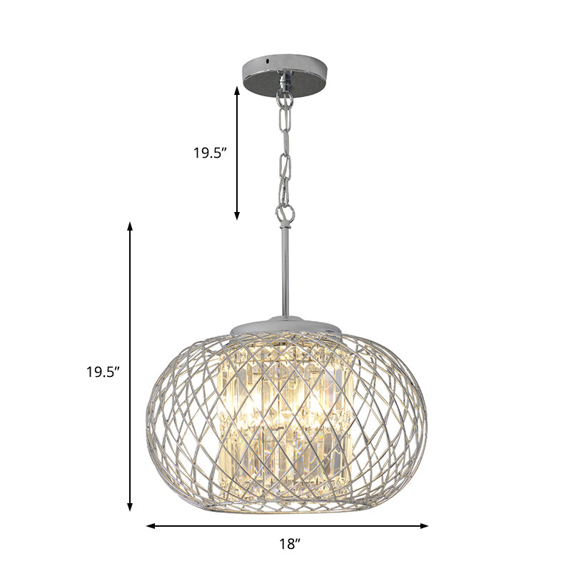 3 Lights Dining Room Chandelier Light Modern Chrome Hanging Light with Dome Cage Crystal Block Shade Clearhalo 'Ceiling Lights' 'Chandeliers' 'Industrial Chandeliers' 'Industrial' 'Middle Century Chandeliers' 'Tiffany' Lighting' 223470