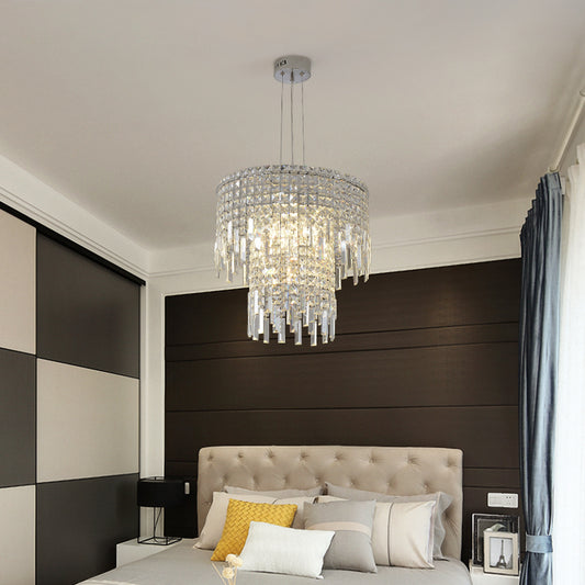 Clear Rectangular-Cut Crystal Tiered Hanging Lamp Modern 4 Lights Silver Chandelier Light Clearhalo 'Ceiling Lights' 'Chandeliers' 'Clear' 'Industrial' 'Modern Chandeliers' 'Modern' 'Tiffany' 'Traditional Chandeliers' Lighting' 223491