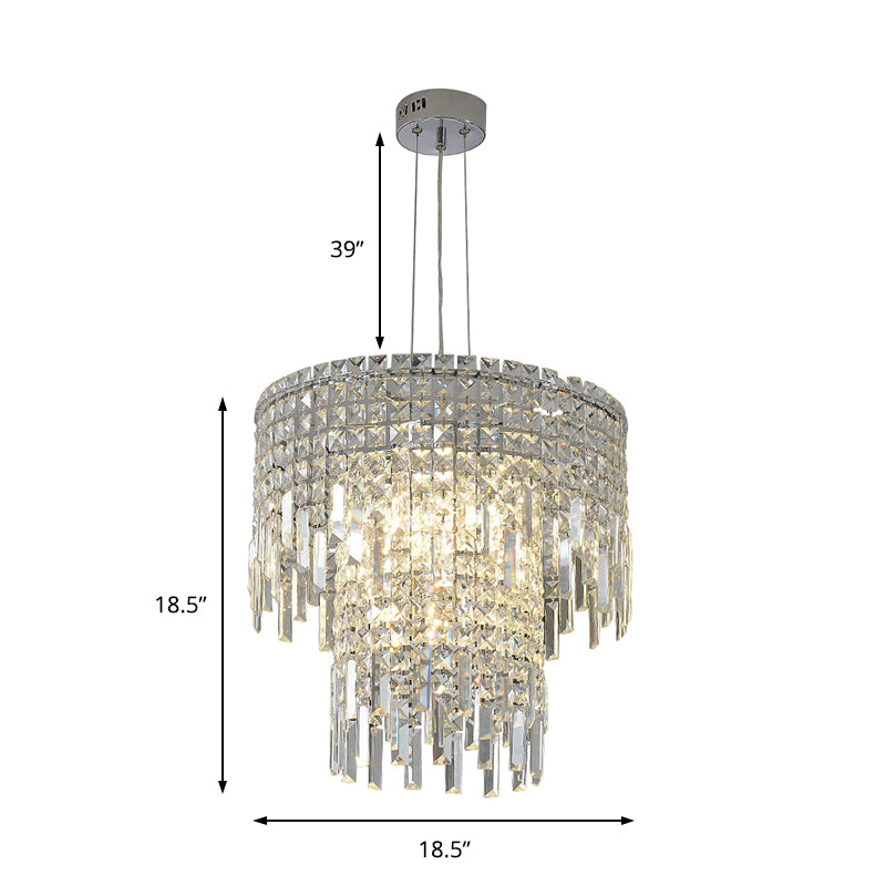 Clear Rectangular-Cut Crystal Tiered Hanging Lamp Modern 4 Lights Silver Chandelier Light Clearhalo 'Ceiling Lights' 'Chandeliers' 'Clear' 'Industrial' 'Modern Chandeliers' 'Modern' 'Tiffany' 'Traditional Chandeliers' Lighting' 223493