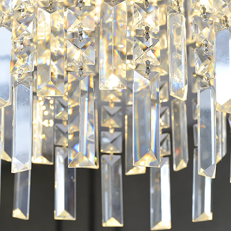 Clear Rectangular-Cut Crystal Tiered Hanging Lamp Modern 4 Lights Silver Chandelier Light Clearhalo 'Ceiling Lights' 'Chandeliers' 'Clear' 'Industrial' 'Modern Chandeliers' 'Modern' 'Tiffany' 'Traditional Chandeliers' Lighting' 223494