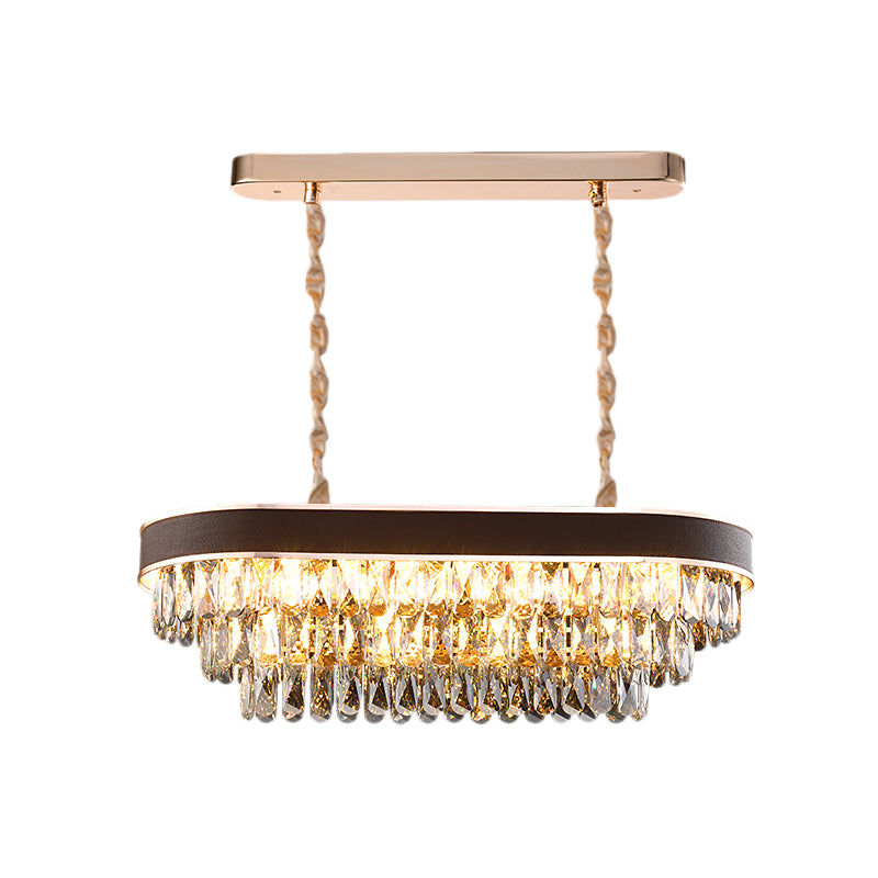 Oval Island lamp Contemporary Crystal Block 12 Lights Black-Gold Hanging Light Fixture Clearhalo 'Ceiling Lights' 'Island Lights' Lighting' 223542