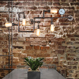 Water Pipe Iron Wall Lamp Rustic Style 5 Bulbs Restaurant Wall Light Fixture with Pressure Gauge Clearhalo 'Art deco wall lights' 'Cast Iron' 'Glass' 'Industrial wall lights' 'Industrial' 'Middle century wall lights' 'Modern' 'Rustic wall lights' 'Tiffany' 'Traditional wall lights' 'Wall Lamps & Sconces' 'Wall Lights' Lighting' 2235462