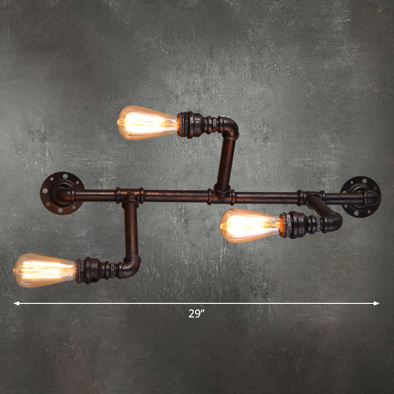 Antique Pipe Arm Wall Lighting 3 Heads Iron Wall Mount Light in Black for Corridor Black Clearhalo 'Art deco wall lights' 'Cast Iron' 'Glass' 'Industrial wall lights' 'Industrial' 'Middle century wall lights' 'Modern' 'Rustic wall lights' 'Tiffany' 'Traditional wall lights' 'Wall Lamps & Sconces' 'Wall Lights' Lighting' 2235482