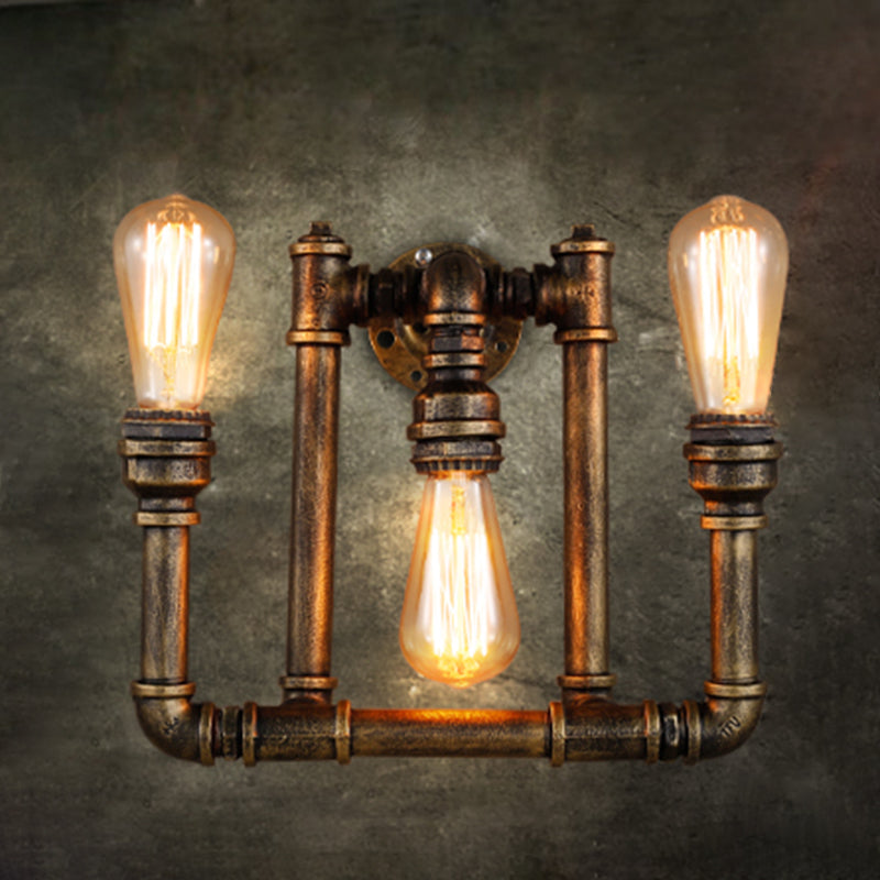 3 Heads Wall Lighting Antique Plumbing Pipe Iron Wall Mount Light in Bronze for Living Room Clearhalo 'Art deco wall lights' 'Cast Iron' 'Glass' 'Industrial wall lights' 'Industrial' 'Middle century wall lights' 'Modern' 'Rustic wall lights' 'Tiffany' 'Traditional wall lights' 'Wall Lamps & Sconces' 'Wall Lights' Lighting' 2235496