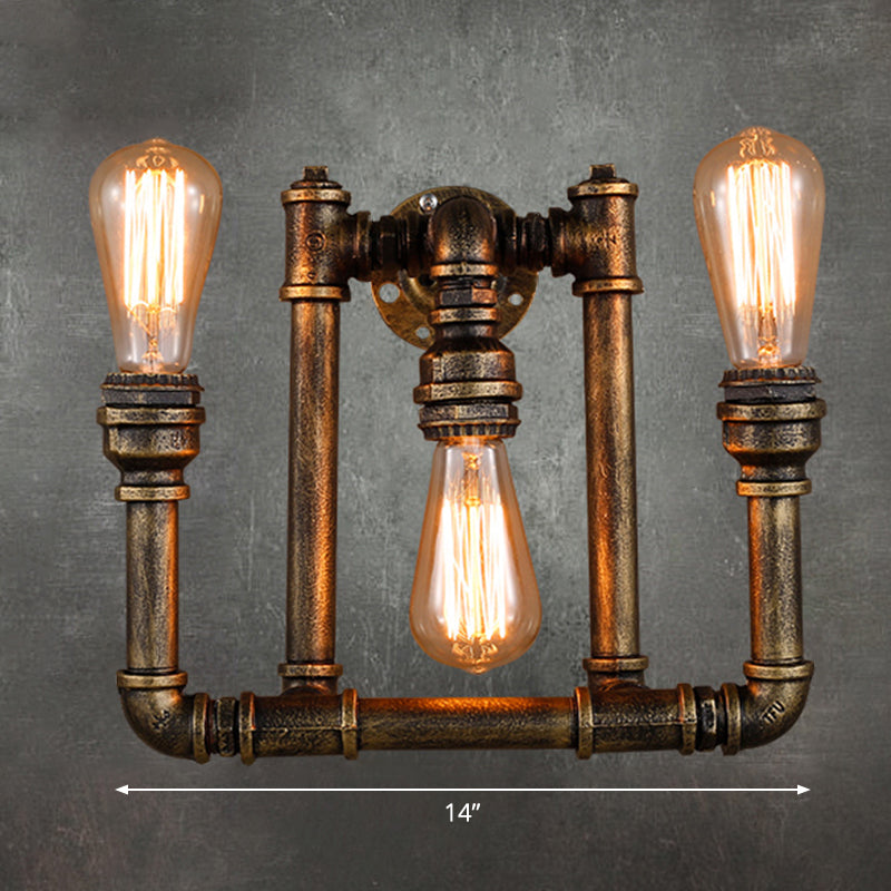 3 Heads Wall Lighting Antique Plumbing Pipe Iron Wall Mount Light in Bronze for Living Room Bronze Clearhalo 'Art deco wall lights' 'Cast Iron' 'Glass' 'Industrial wall lights' 'Industrial' 'Middle century wall lights' 'Modern' 'Rustic wall lights' 'Tiffany' 'Traditional wall lights' 'Wall Lamps & Sconces' 'Wall Lights' Lighting' 2235497