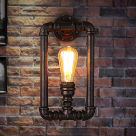 Rustic Style Rectangular Wall Lamp 1 Bulb Iron Wall Light Fixture in Black for Corridor Clearhalo 'Art deco wall lights' 'Cast Iron' 'Glass' 'Industrial wall lights' 'Industrial' 'Middle century wall lights' 'Modern' 'Rustic wall lights' 'Tiffany' 'Traditional wall lights' 'Wall Lamps & Sconces' 'Wall Lights' Lighting' 2235501