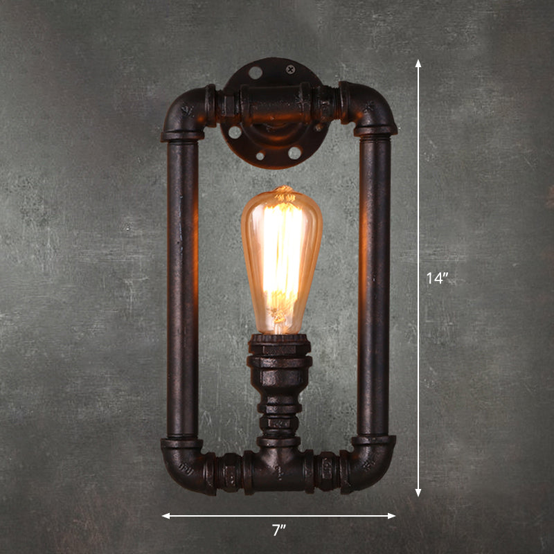 Rustic Style Rectangular Wall Lamp 1 Bulb Iron Wall Light Fixture in Black for Corridor Black Clearhalo 'Art deco wall lights' 'Cast Iron' 'Glass' 'Industrial wall lights' 'Industrial' 'Middle century wall lights' 'Modern' 'Rustic wall lights' 'Tiffany' 'Traditional wall lights' 'Wall Lamps & Sconces' 'Wall Lights' Lighting' 2235502