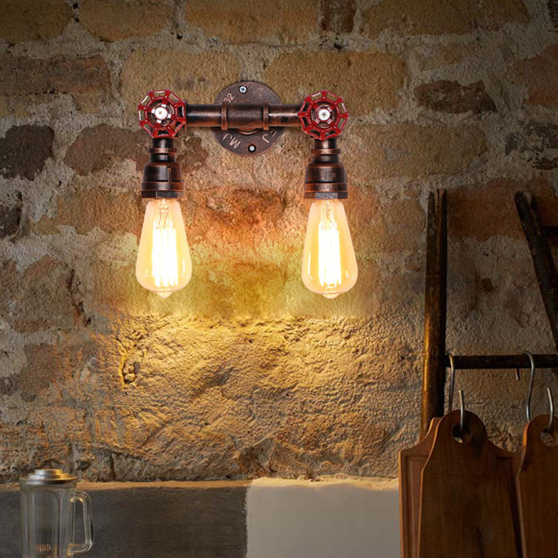 Vintage Exposed Bulb Wall Lighting Fixture Iron Wall Mounted Lamp with Valve Decor Clearhalo 'Art deco wall lights' 'Cast Iron' 'Glass' 'Industrial wall lights' 'Industrial' 'Middle century wall lights' 'Modern' 'Rustic wall lights' 'Tiffany' 'Traditional wall lights' 'Wall Lamps & Sconces' 'Wall Lights' Lighting' 2235517