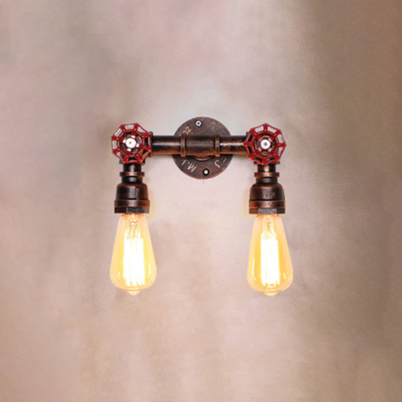 Vintage Exposed Bulb Wall Lighting Fixture Iron Wall Mounted Lamp with Valve Decor Clearhalo 'Art deco wall lights' 'Cast Iron' 'Glass' 'Industrial wall lights' 'Industrial' 'Middle century wall lights' 'Modern' 'Rustic wall lights' 'Tiffany' 'Traditional wall lights' 'Wall Lamps & Sconces' 'Wall Lights' Lighting' 2235519