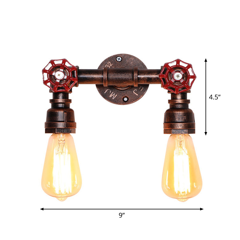 Vintage Exposed Bulb Wall Lighting Fixture Iron Wall Mounted Lamp with Valve Decor Rust C Clearhalo 'Art deco wall lights' 'Cast Iron' 'Glass' 'Industrial wall lights' 'Industrial' 'Middle century wall lights' 'Modern' 'Rustic wall lights' 'Tiffany' 'Traditional wall lights' 'Wall Lamps & Sconces' 'Wall Lights' Lighting' 2235524