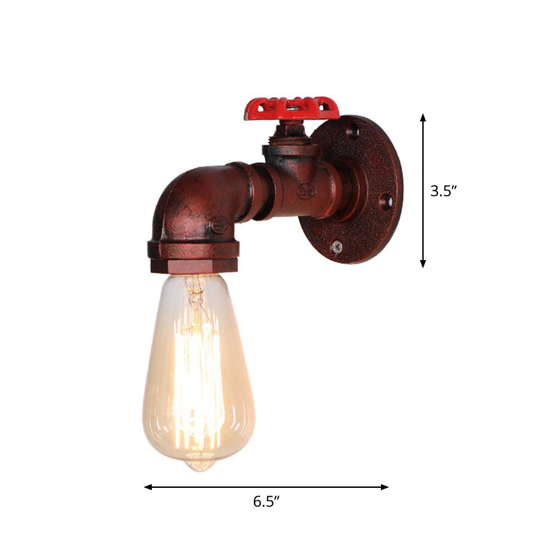 Vintage Exposed Bulb Wall Lighting Fixture Iron Wall Mounted Lamp with Valve Decor Copper A Clearhalo 'Art deco wall lights' 'Cast Iron' 'Glass' 'Industrial wall lights' 'Industrial' 'Middle century wall lights' 'Modern' 'Rustic wall lights' 'Tiffany' 'Traditional wall lights' 'Wall Lamps & Sconces' 'Wall Lights' Lighting' 2235530