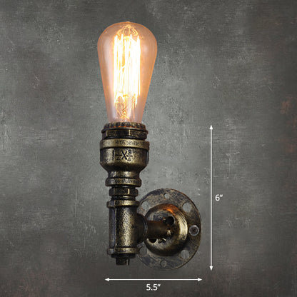 Iron Water Pipe Wall Lamp Rustic Style 1 Bulb Restaurant Wall Light Fixture in Bronze Bronze Clearhalo 'Art deco wall lights' 'Cast Iron' 'Glass' 'Industrial wall lights' 'Industrial' 'Middle century wall lights' 'Modern' 'Rustic wall lights' 'Tiffany' 'Traditional wall lights' 'Wall Lamps & Sconces' 'Wall Lights' Lighting' 2235548
