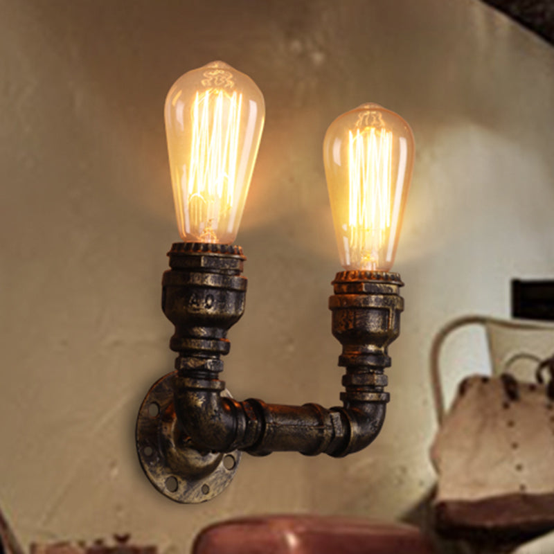 Industrial U Shaped Pipe Wall Mount Lighting 2 Bulbs Iron Wall Light Fixture in Bronze Clearhalo 'Art deco wall lights' 'Cast Iron' 'Glass' 'Industrial wall lights' 'Industrial' 'Middle century wall lights' 'Modern' 'Rustic wall lights' 'Tiffany' 'Traditional wall lights' 'Wall Lamps & Sconces' 'Wall Lights' Lighting' 2235558