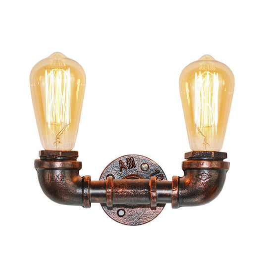 Metallic U-Shaped Pipe Wall Lighting Antique Style 2 Heads Bar Wall Mount Light in Rust Clearhalo 'Wall Lamps & Sconces' 'Wall Lights' Lighting' 2235569