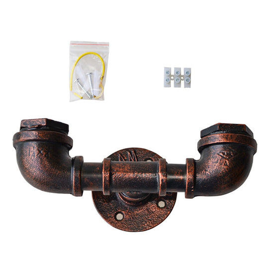 Metallic U-Shaped Pipe Wall Lighting Antique Style 2 Heads Bar Wall Mount Light in Rust Clearhalo 'Wall Lamps & Sconces' 'Wall Lights' Lighting' 2235571