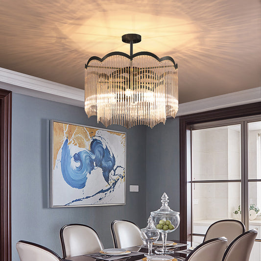 3 Lights Dining Room Chandelier Light Clear/Blue Crystal Strand Hanging Light with Round Design Clear Clearhalo 'Ceiling Lights' 'Chandeliers' 'Clear' 'Industrial' 'Modern Chandeliers' 'Modern' 'Tiffany' 'Traditional Chandeliers' Lighting' 223559