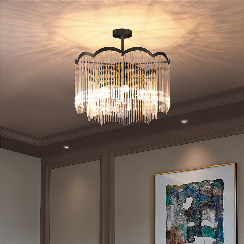 3 Lights Dining Room Chandelier Light Clear/Blue Crystal Strand Hanging Light with Round Design Clearhalo 'Ceiling Lights' 'Chandeliers' 'Clear' 'Industrial' 'Modern Chandeliers' 'Modern' 'Tiffany' 'Traditional Chandeliers' Lighting' 223560