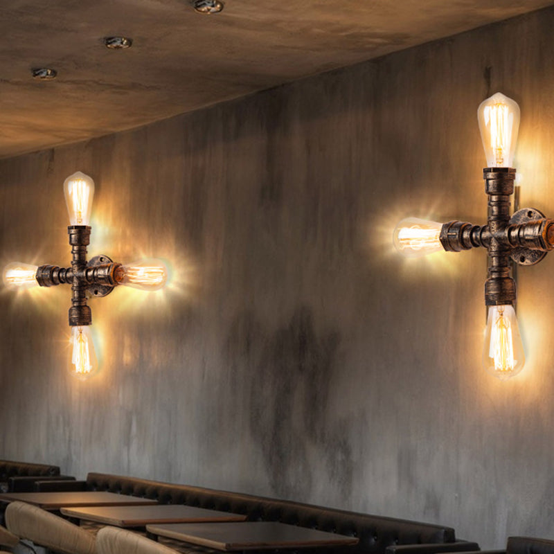 Iron Water Pipe Wall Lamp Rustic Style Restaurant Wall Lighting Fixture in Bronze Clearhalo 'Art deco wall lights' 'Cast Iron' 'Glass' 'Industrial wall lights' 'Industrial' 'Middle century wall lights' 'Modern' 'Rustic wall lights' 'Tiffany' 'Traditional wall lights' 'Wall Lamps & Sconces' 'Wall Lights' Lighting' 2235600