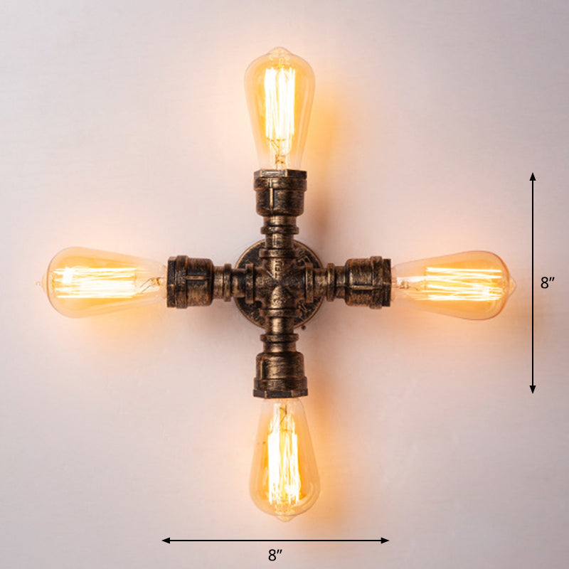 Iron Water Pipe Wall Lamp Rustic Style Restaurant Wall Lighting Fixture in Bronze Bronze C Clearhalo 'Art deco wall lights' 'Cast Iron' 'Glass' 'Industrial wall lights' 'Industrial' 'Middle century wall lights' 'Modern' 'Rustic wall lights' 'Tiffany' 'Traditional wall lights' 'Wall Lamps & Sconces' 'Wall Lights' Lighting' 2235601