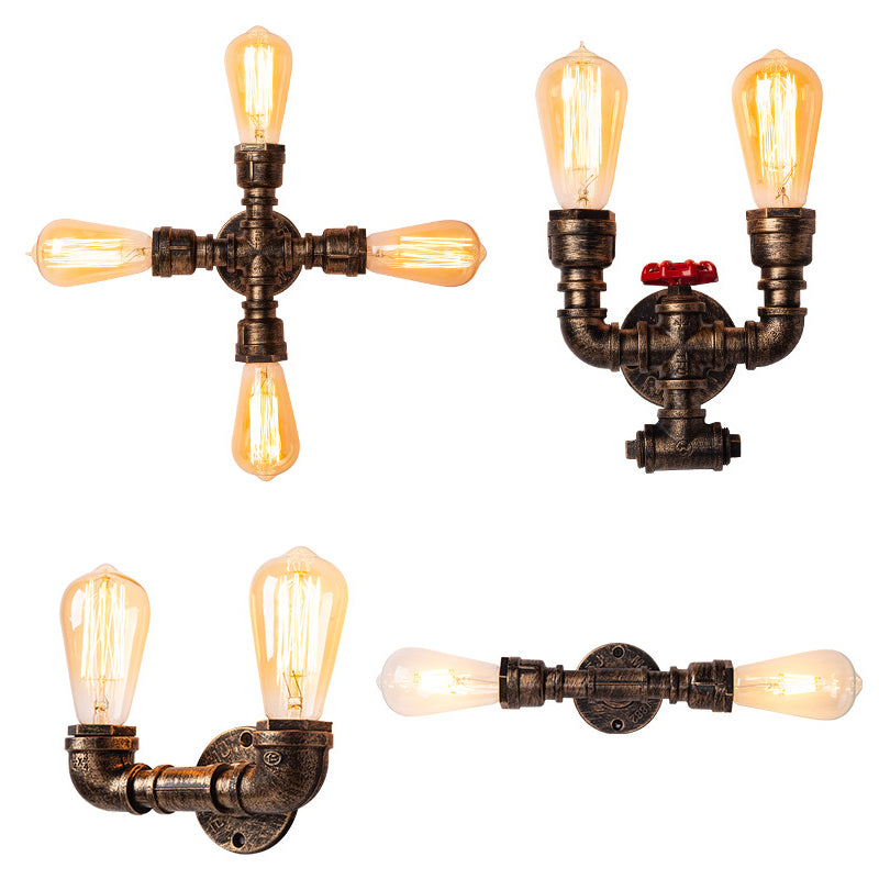 Iron Water Pipe Wall Lamp Rustic Style Restaurant Wall Lighting Fixture in Bronze Clearhalo 'Art deco wall lights' 'Cast Iron' 'Glass' 'Industrial wall lights' 'Industrial' 'Middle century wall lights' 'Modern' 'Rustic wall lights' 'Tiffany' 'Traditional wall lights' 'Wall Lamps & Sconces' 'Wall Lights' Lighting' 2235603